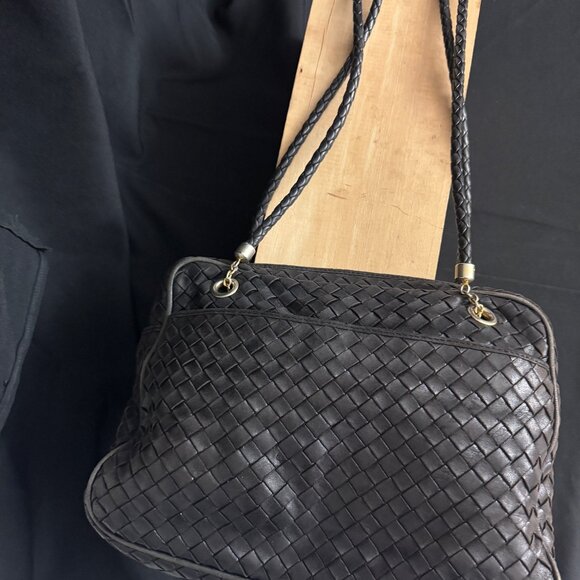 Bottega Veneta Handbags - Bottega Veneta Classic black double shoulder strap woven leather bag